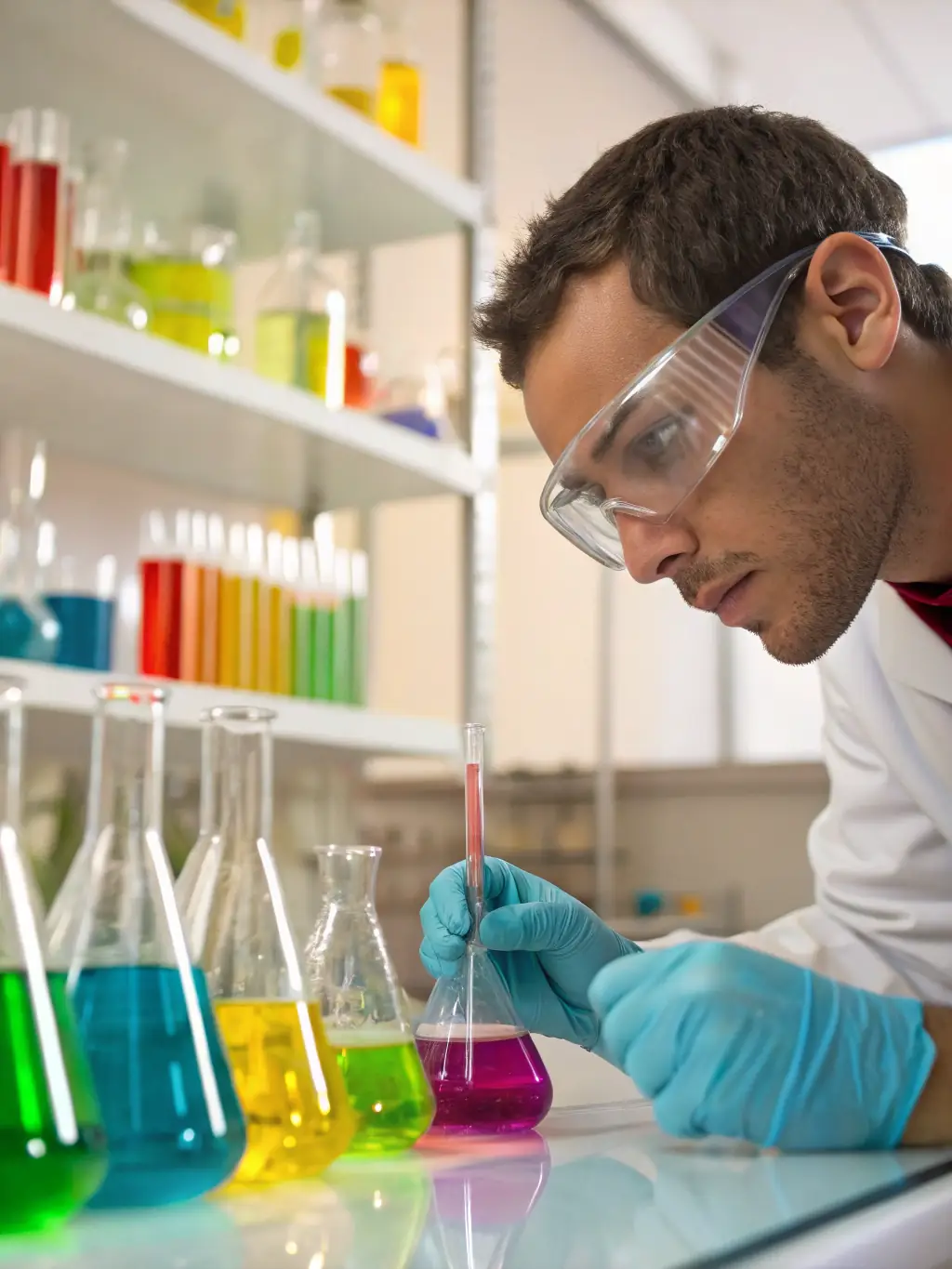 A lab technician testing PYROCHILL BEVARA paint for VOC content, showcasing the brand's commitment to low emissions and air quality.