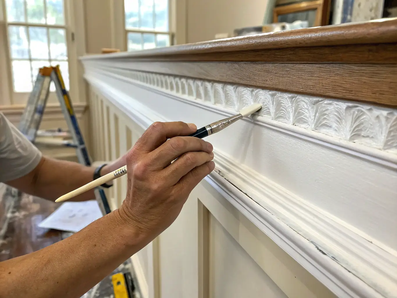 A close-up shot of PYROCHILL BEVARA paint being applied to a wooden surface, highlighting its smooth texture and even coverage, emphasizing its ease of use.