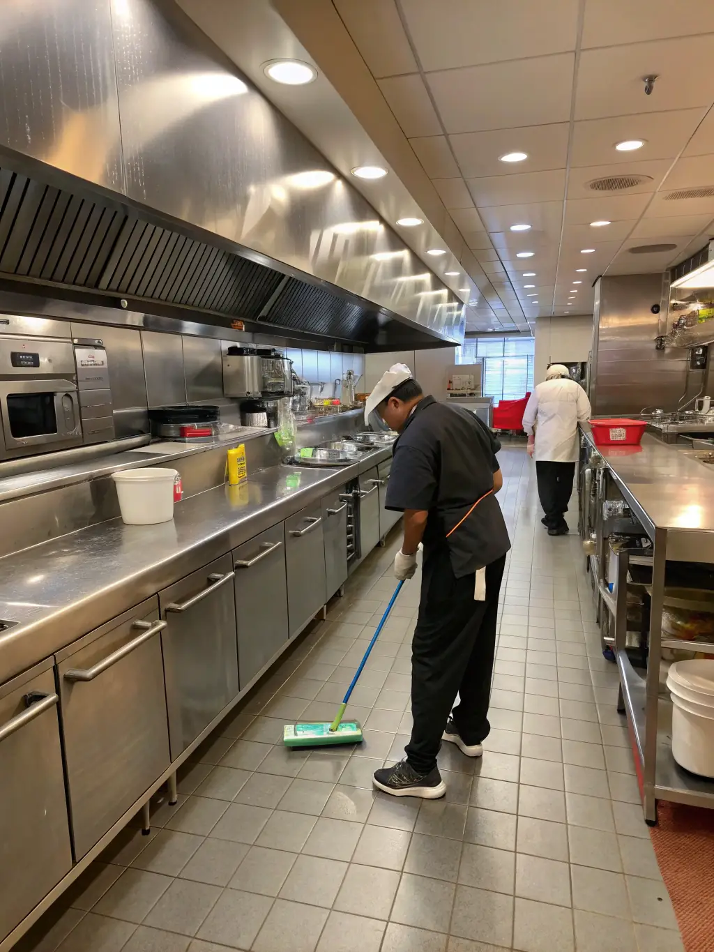 A commercial kitchen in a restaurant, featuring PYROCHILL BEVARA coated walls and ceilings, emphasizing its fire-resistant properties in a high-risk environment.