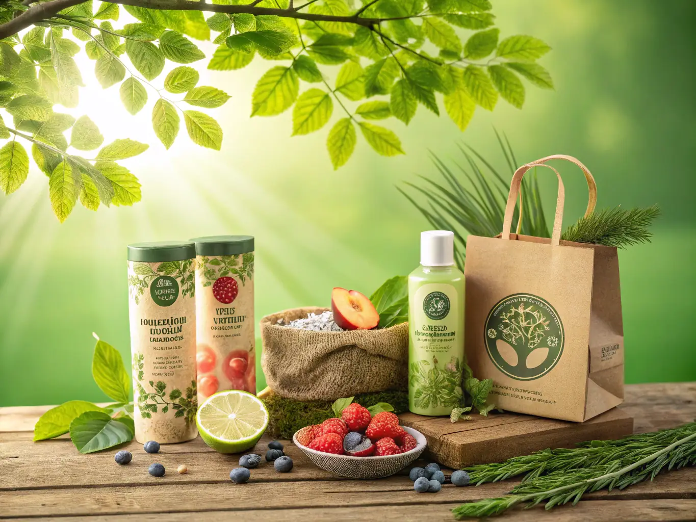 A visual representation of PYROCHILL BEVARA's eco-friendly composition, featuring natural ingredients and a 'Green Seal' certification logo, emphasizing its commitment to sustainability.
