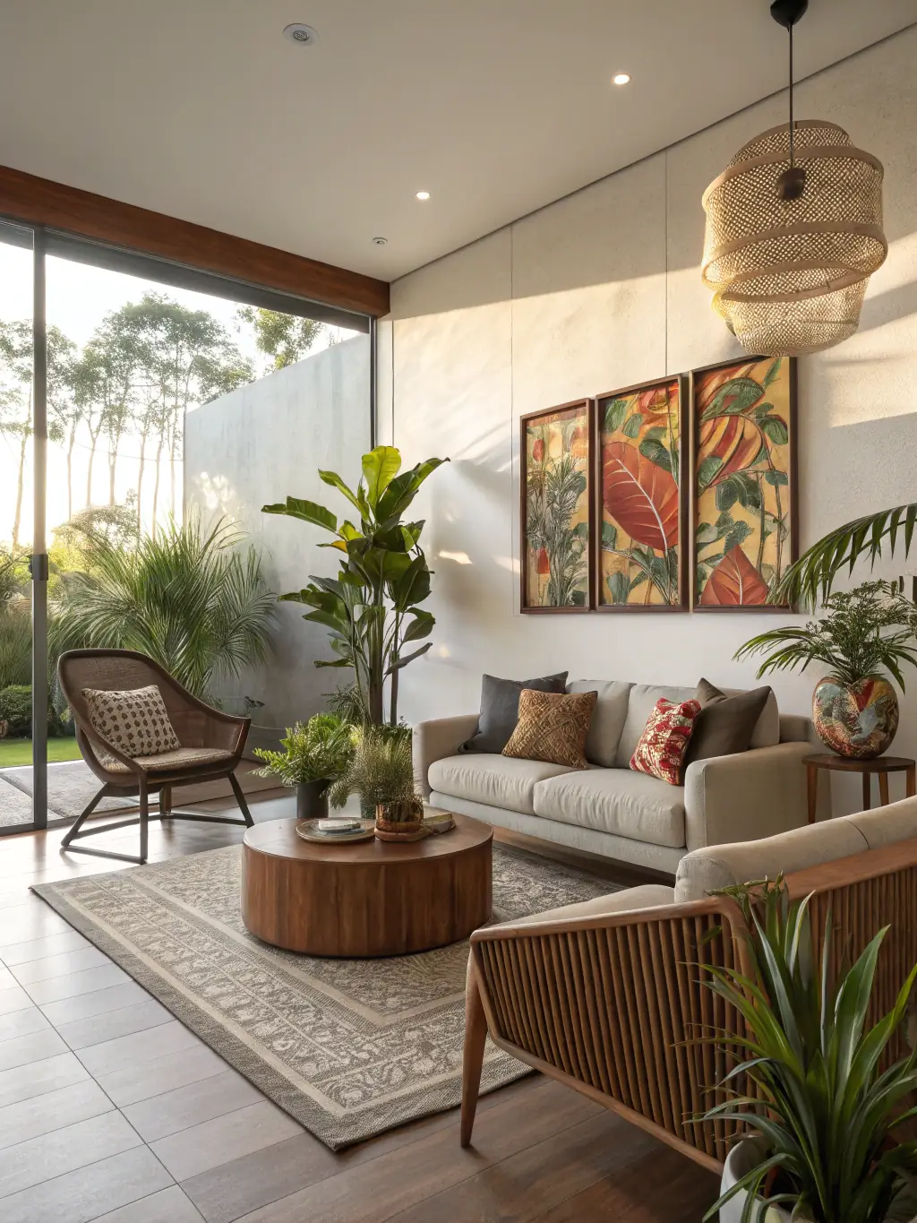 An image of a modern living room with walls painted with PYROCHILL BEVARA, emphasizing its aesthetic appeal and seamless integration into home decor.